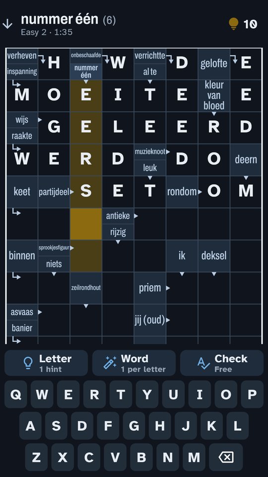 The same puzzle in the dark theme